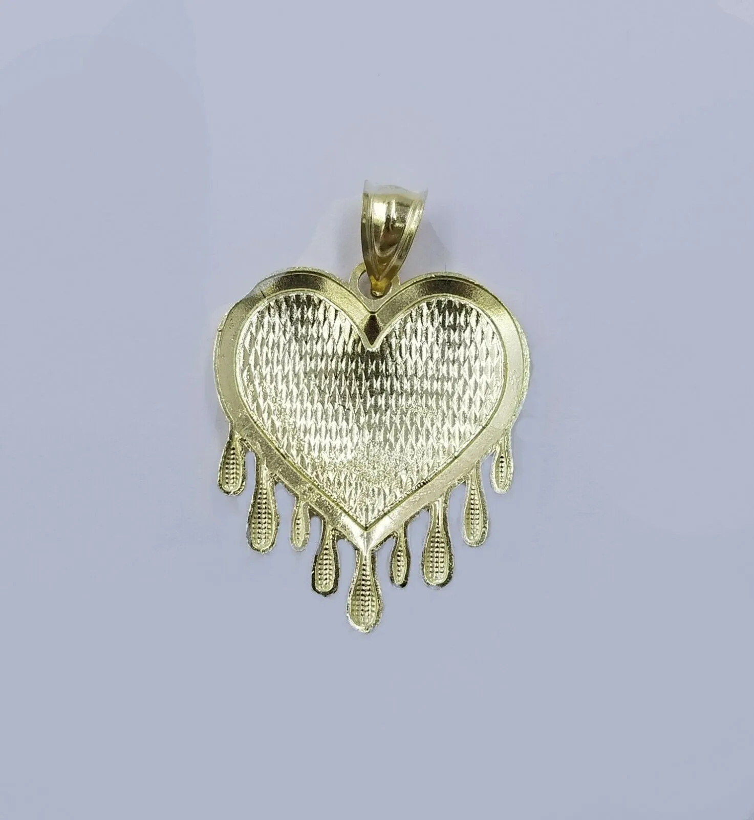 10K Solid Yellow Gold Dripping Heart Style Diamond Cut Pendant Men Women