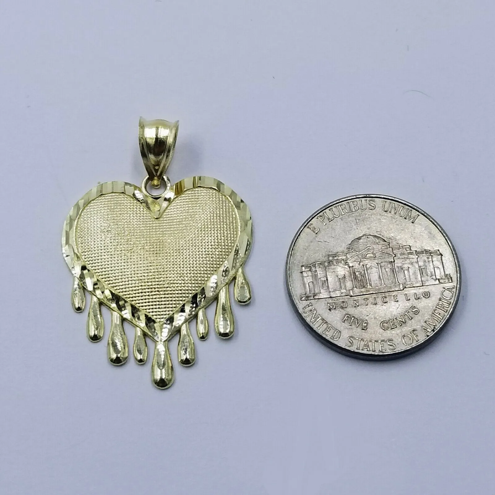 10K Solid Yellow Gold Dripping Heart Style Diamond Cut Pendant Men Women