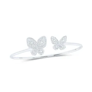 10kt White Gold Womens Round Diamond Butterfly Bangle Bracelet 3/4 Cttw