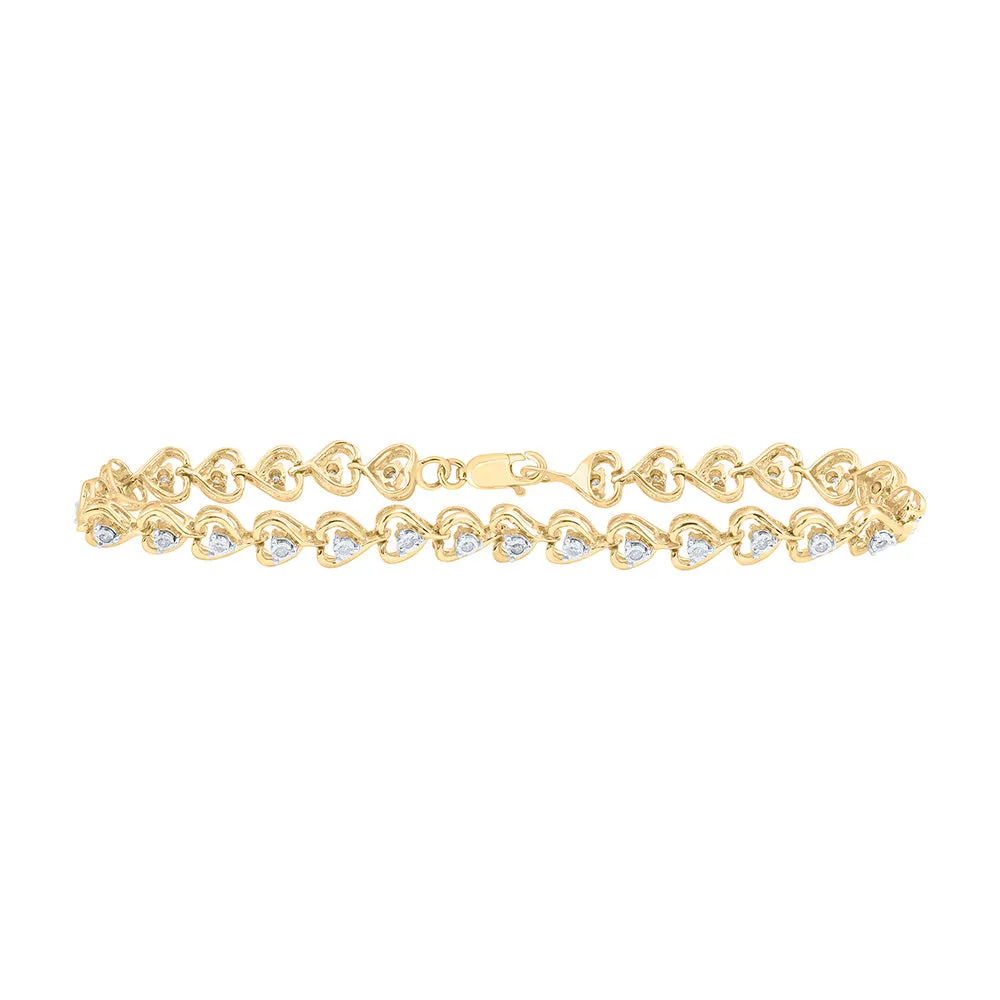 10kt Yellow Gold Womens Round Diamond Heart Bracelet 1/4 Cttw