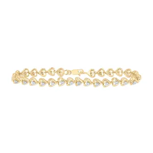 10kt Yellow Gold Womens Round Diamond Heart Bracelet 1/4 Cttw