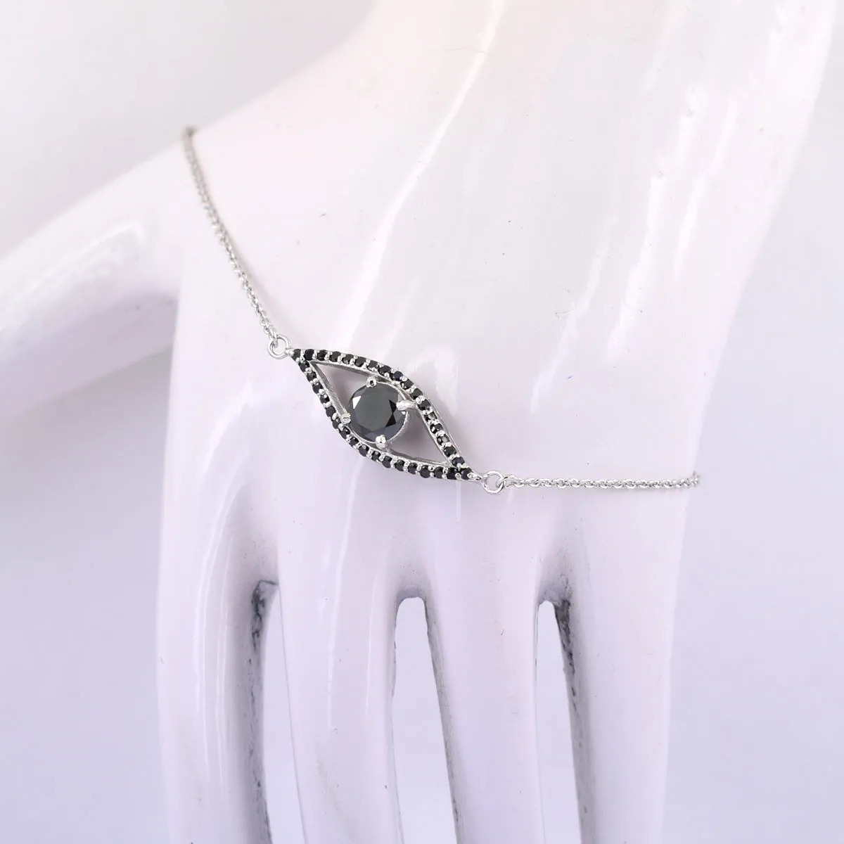 1.40 Ct AAA Certified Black Diamond Evil Eye Bracelet With Black Accents. Latest Collection & Great Shine