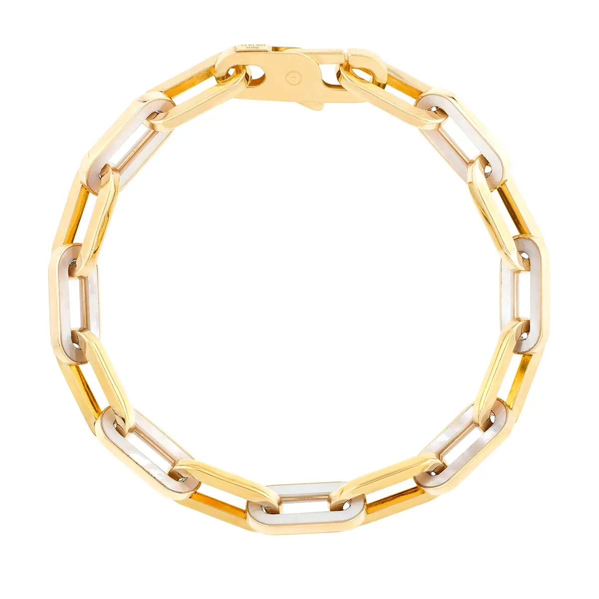 14K Mother of Pearl Paperclip Gem Link Bracelet