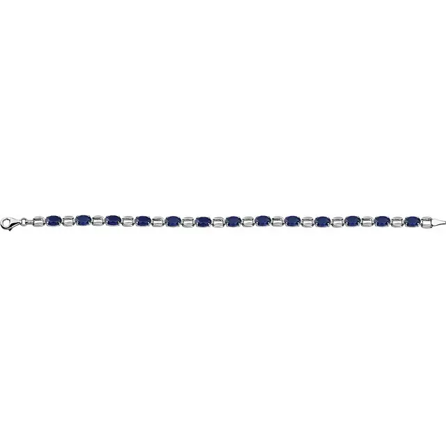 14K White 7x5 mm Oval Lab-Grown Blue Sapphire 7" Bracelet