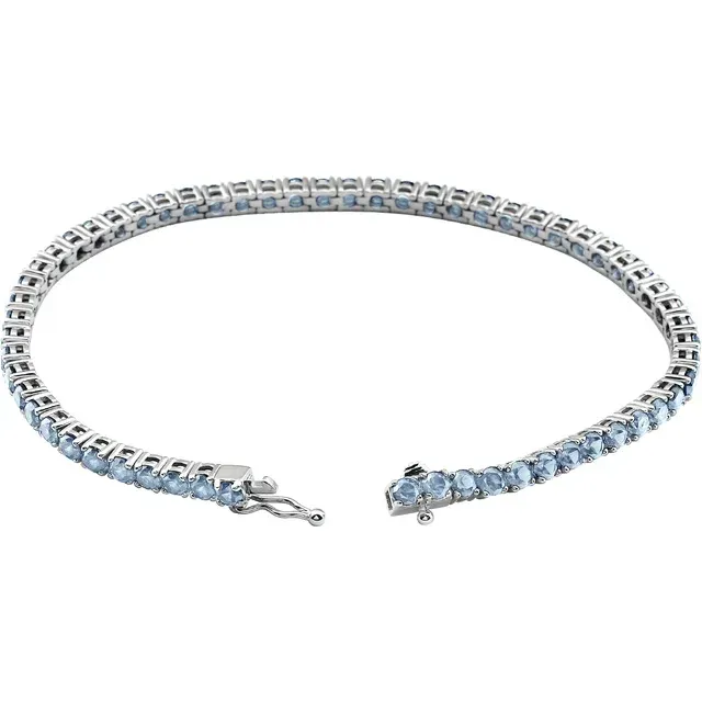 14K White Aquamarine Line 7.25" Bracelet