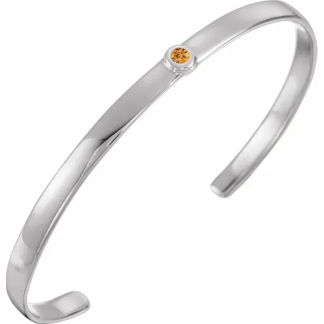 14K White Citrine Cuff 6" Bracelet