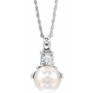 14K White Freshwater Cultured Pearl & .02CTW Diamond 18" Necklace