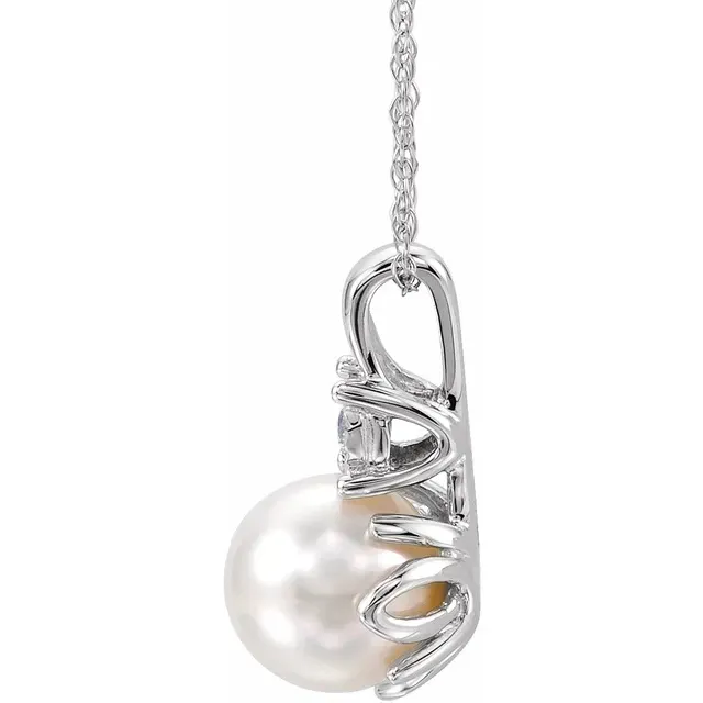 14K White Freshwater Cultured Pearl & .02CTW Diamond 18" Necklace