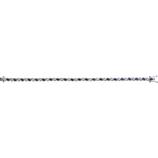14K White Lab-Grown Blue Sapphire & 1/10 CTW Diamond Line 7" Bracelet
