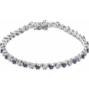 14K White Lab-Grown Blue Sapphire & 1/10 CTW Diamond Line 7" Bracelet
