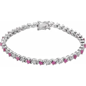 14K White Lab-Grown Ruby & 1/10 CTW Diamond Line 7" Bracelet