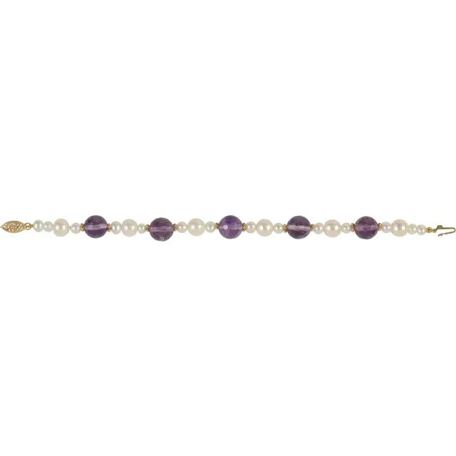 14K Yellow Freshwater Cultured Pearl & Amethyst 7.5" Bracelet