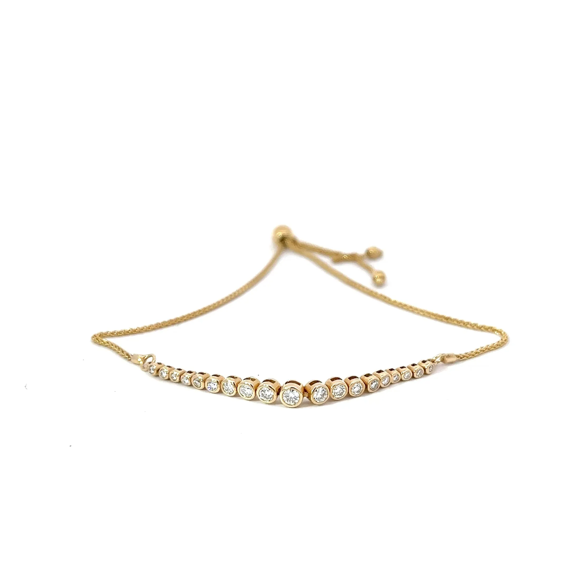 14k Yellow Gold .50ct G VS2 Round Diamond Bezel Set Bolo Bracelet