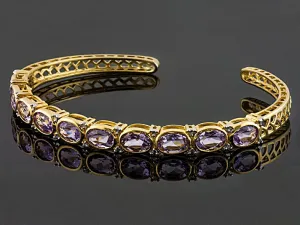 14K Yellow Gold over Sterling Silver 7cts AMETHYST Cuff Bangle Bracelet (7 in)