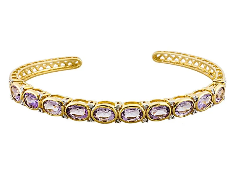 14K Yellow Gold over Sterling Silver 7cts AMETHYST Cuff Bangle Bracelet (7 in)