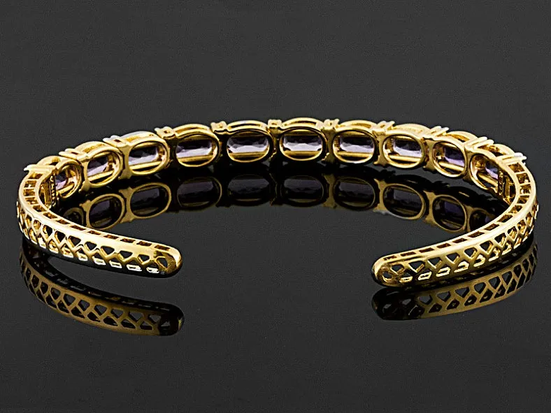 14K Yellow Gold over Sterling Silver 7cts AMETHYST Cuff Bangle Bracelet (7 in)
