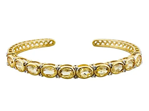 14K Yellow Gold over Sterling Silver 8 cts PERIDOT Cuff Bangle Bracelet (7 in)