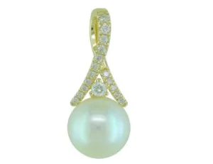 14K Yellow Gold Pearl and Diamond Accented Pendant
