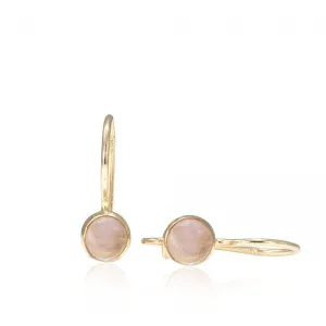 14K Yellow Gold Round White Moonstone 4mm Dangle Earrings