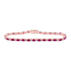 14kt Rose Gold Womens Oval Ruby Diamond Tennis Bracelet 7 Cttw