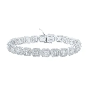 14kt White Gold Mens Baguette Diamond Link Bracelet 5-3/4 Cttw