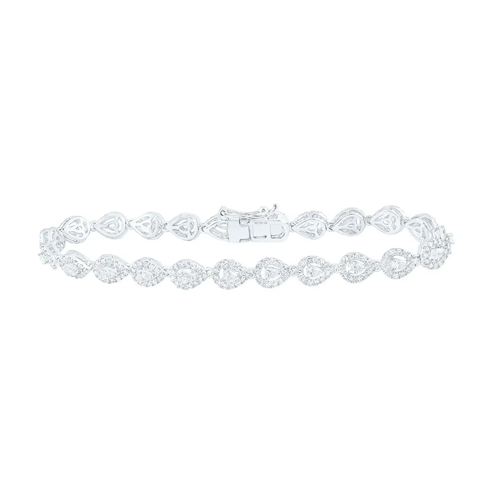 14kt White Gold Womens Pear Diamond Fashion Bracelet 3 Cttw