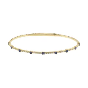 14KT Yellow Gold with Round Cut Diamonds and Baguette Sapphire Flex Bangle