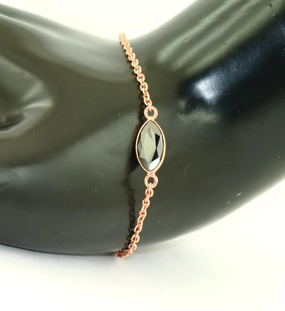 1.50 Ct Certified Marquise Cut Black Diamond Chain Bracelet In Bezel Setting. Very Elegant & Great Shine