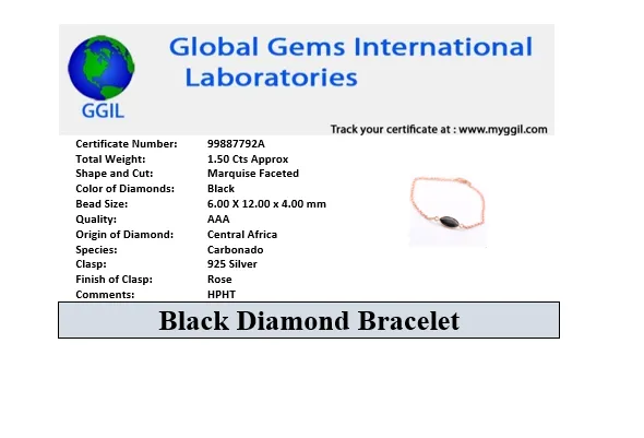 1.50 Ct Certified Marquise Cut Black Diamond Chain Bracelet In Bezel Setting. Very Elegant & Great Shine