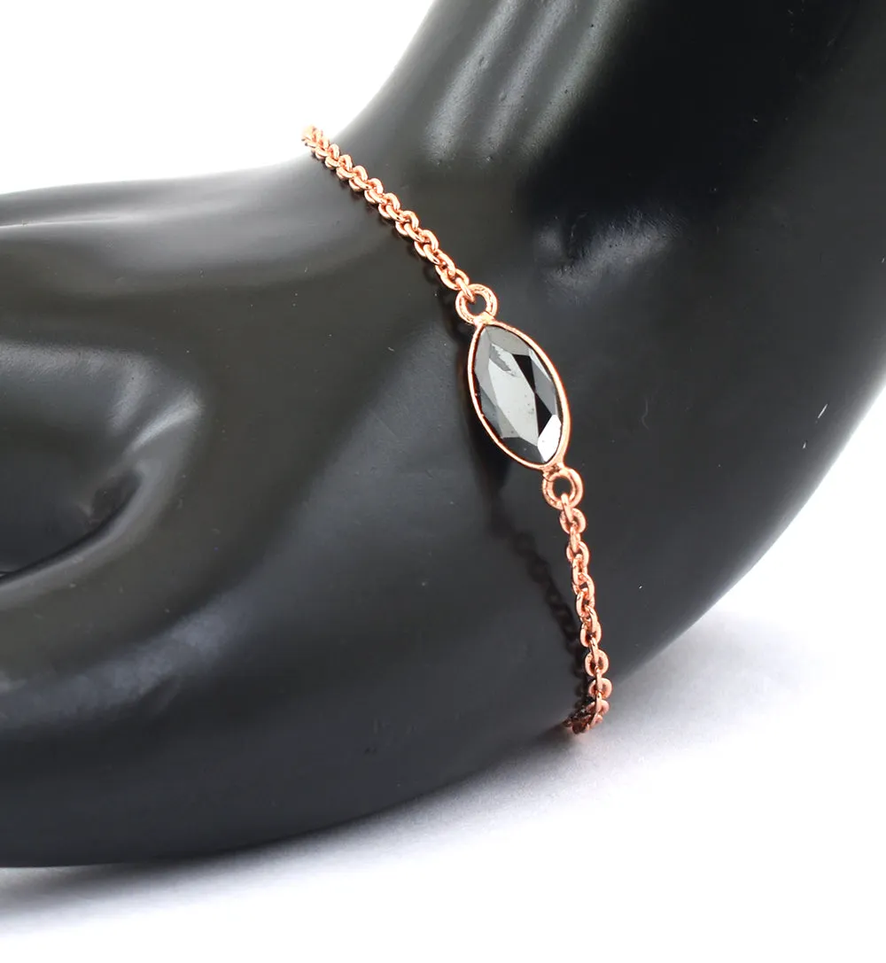1.50 Ct Certified Marquise Cut Black Diamond Chain Bracelet In Bezel Setting. Very Elegant & Great Shine