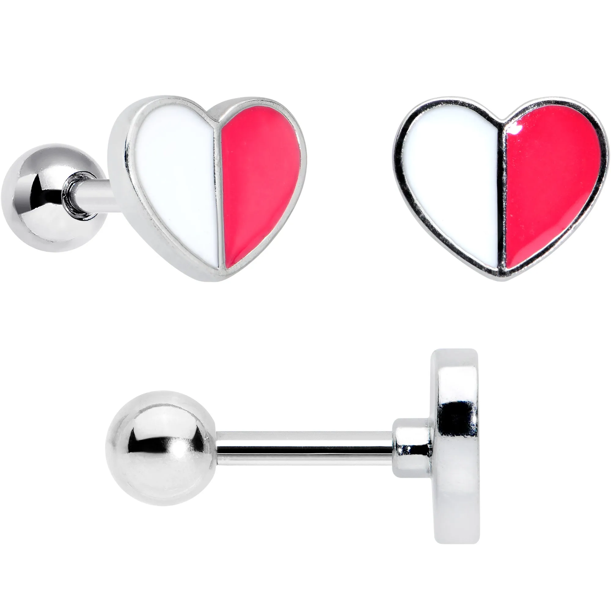 16 Gauge 1/4 Bear Pearlescent Striped Heart Cartilage Tragus Set of 3
