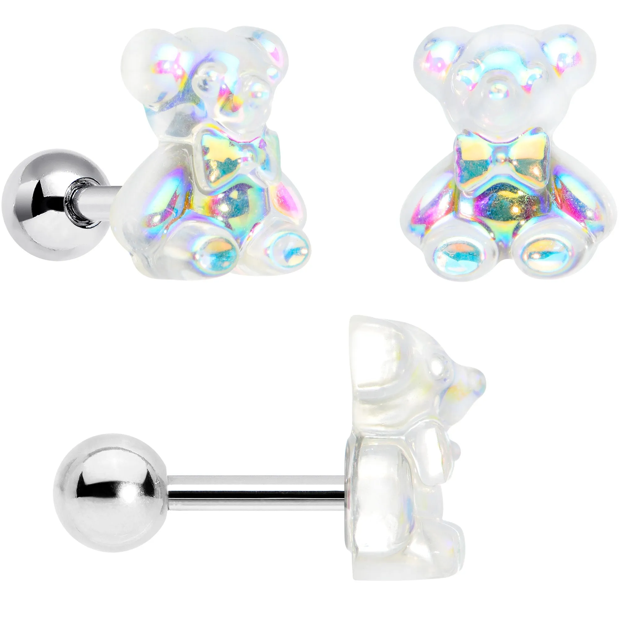 16 Gauge 1/4 Bear Pearlescent Striped Heart Cartilage Tragus Set of 3
