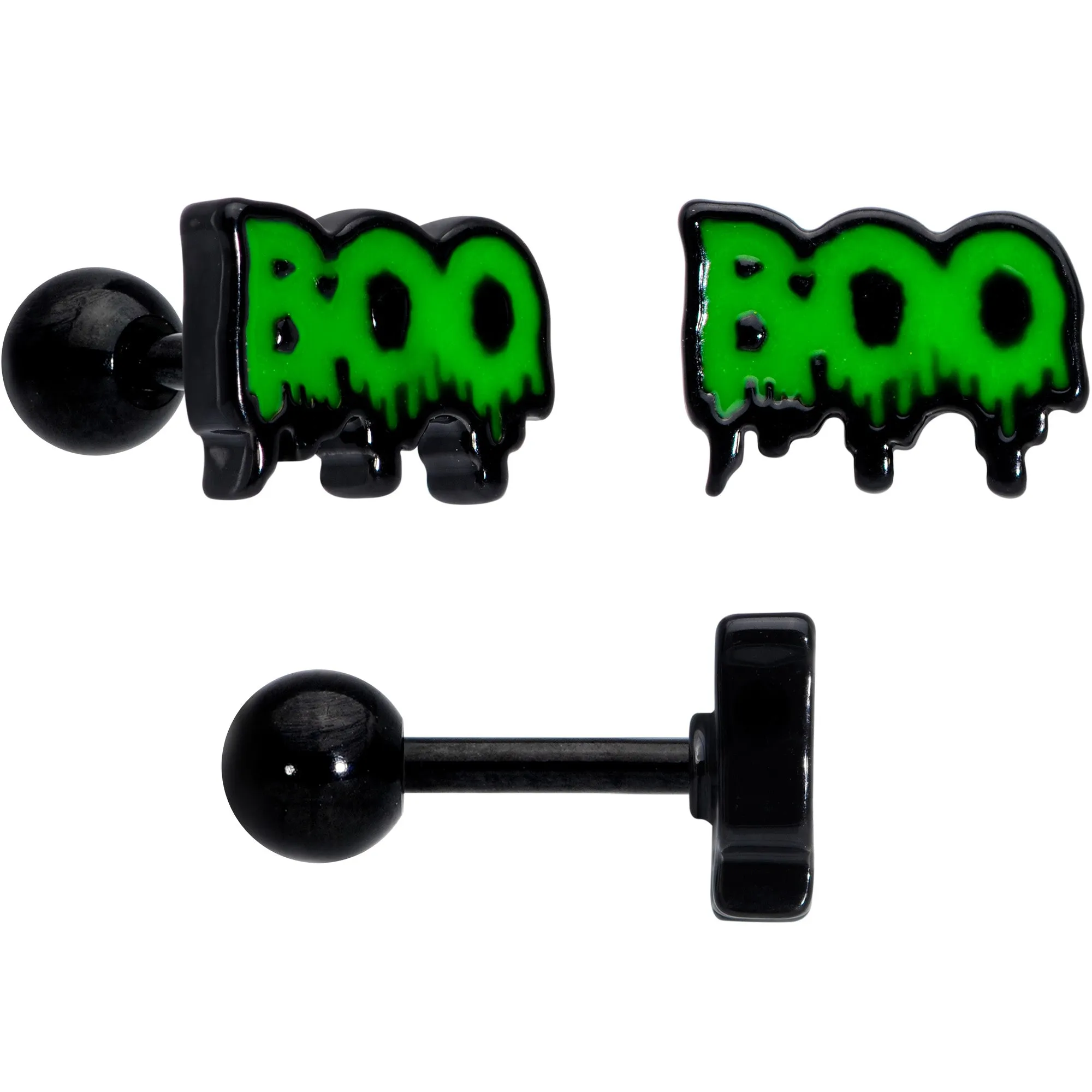 16 Gauge 1/4 Black Ghost Boo Halloween Cartilage Tragus Curation Set of 3