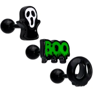 16 Gauge 1/4 Black Ghost Boo Halloween Cartilage Tragus Curation Set of 3