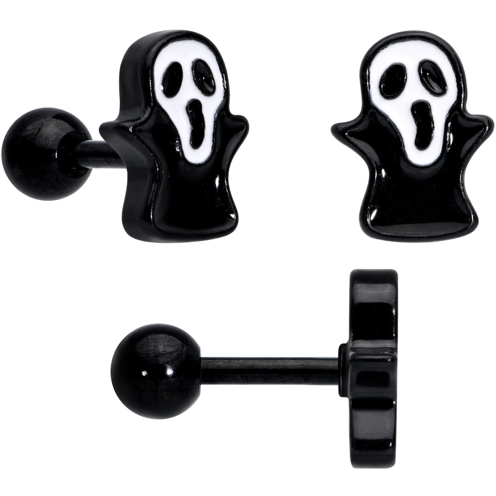 16 Gauge 1/4 Black Ghost Boo Halloween Cartilage Tragus Curation Set of 3