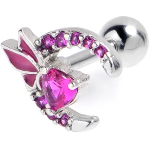 16 Gauge 1/4 Pink Gem Butterfly Heart Moon Cartilage Tragus Earring