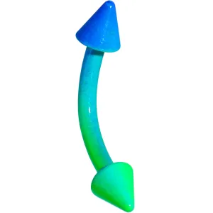 16 Gauge 3/8 Color Plated Green Blue Fade Cone Curved Eyebrow Ring