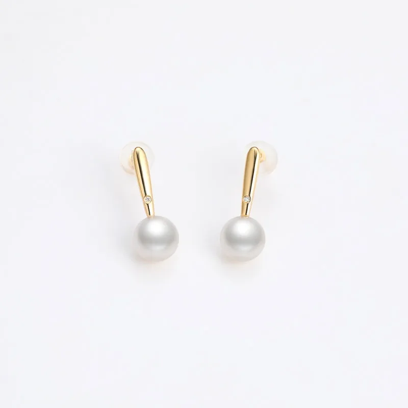 18K Natural Freshwater White Pearl Earrings With Diamond