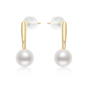 18K Natural Freshwater White Pearl Earrings With Diamond