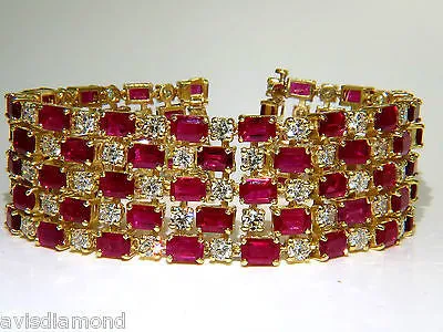 18KT GIA 55.25 NATURAL TOP GEM RUBY DIAMOND BRACELET HINGED BLOOD