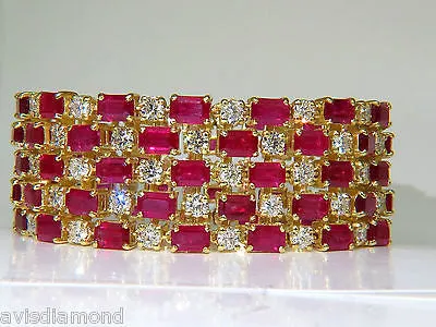 18KT GIA 55.25 NATURAL TOP GEM RUBY DIAMOND BRACELET HINGED BLOOD