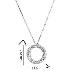 18" Fancy Inlaid Round Zirconia Stainless Steel Non Tarnish Pendant Necklace