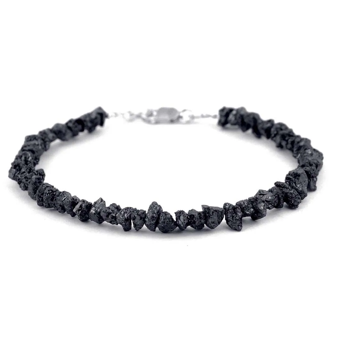 20 Carat Amazing Rough Black Diamond Beaded Bracelet In Sterling Silver with Free Studs. AAA Certified