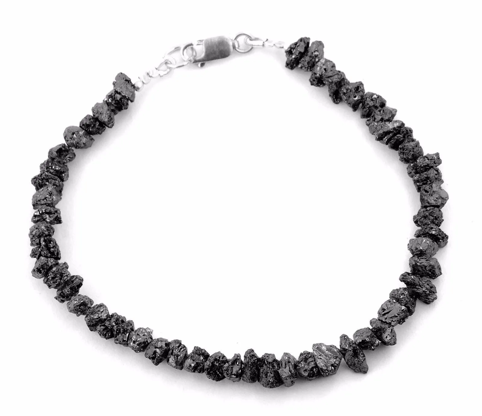 20 Carat Amazing Rough Black Diamond Beaded Bracelet In Sterling Silver with Free Studs. AAA Certified