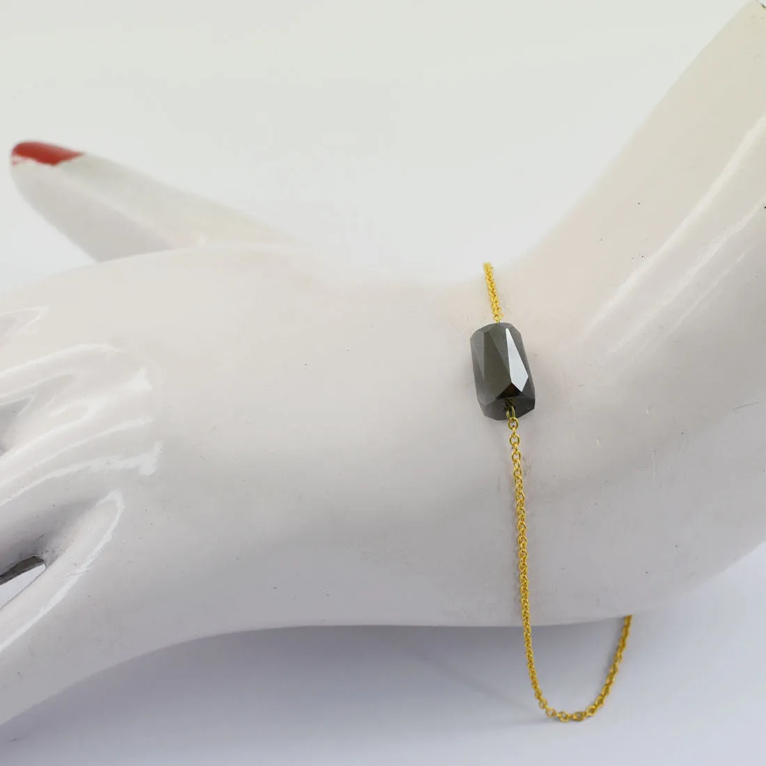 3 Ct, 9-6 mm Pipe Cut Black Diamond Silver Chain Bracelet In Yellow Gold Finish. AAA Certified! Gift for Wife, Girlfriend