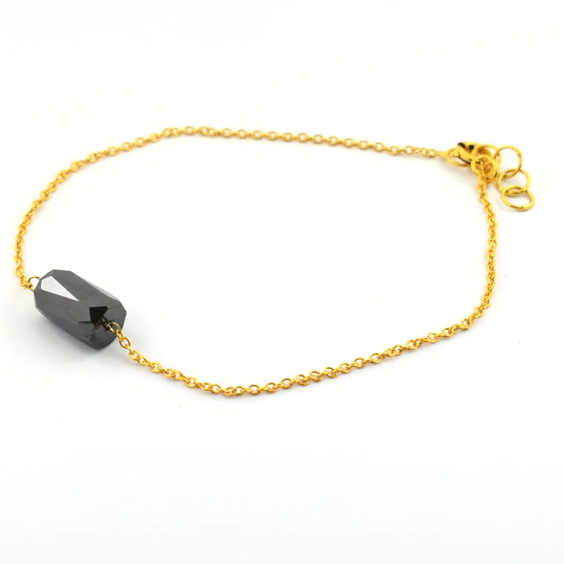 3 Ct, 9-6 mm Pipe Cut Black Diamond Silver Chain Bracelet In Yellow Gold Finish. AAA Certified! Gift for Wife, Girlfriend