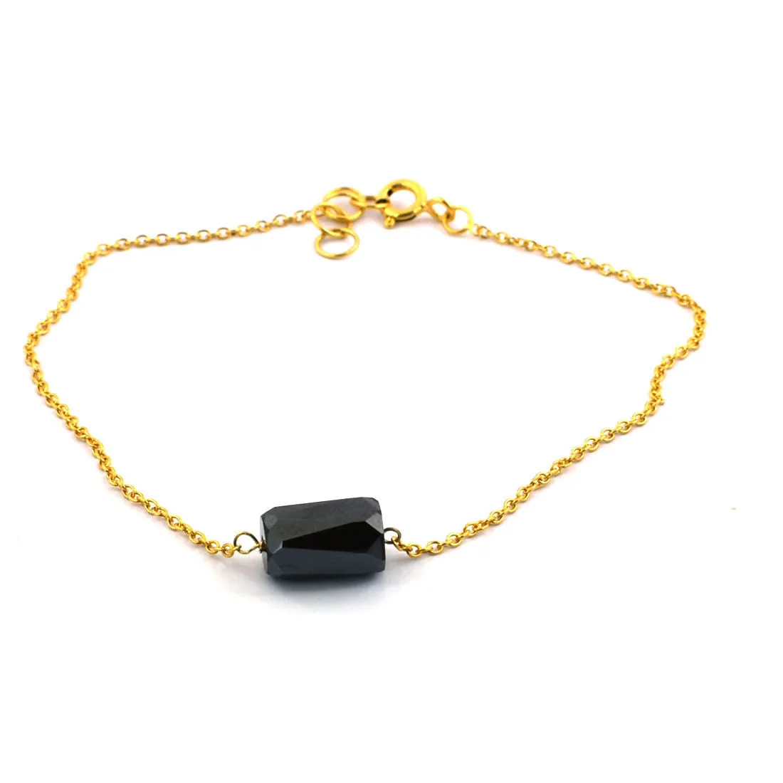 3 Ct, 9-6 mm Pipe Cut Black Diamond Silver Chain Bracelet In Yellow Gold Finish. AAA Certified! Gift for Wife, Girlfriend