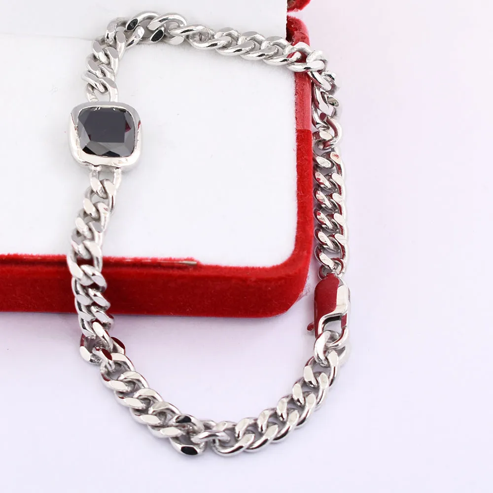 3.08 Ct AAA Quality Black Diamond Chain Men's Bracelet In Sterling Silver. Great Shine & Excellent Luster