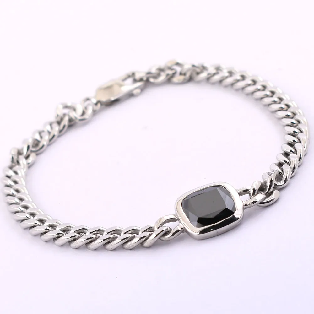 3.08 Ct AAA Quality Black Diamond Chain Men's Bracelet In Sterling Silver. Great Shine & Excellent Luster