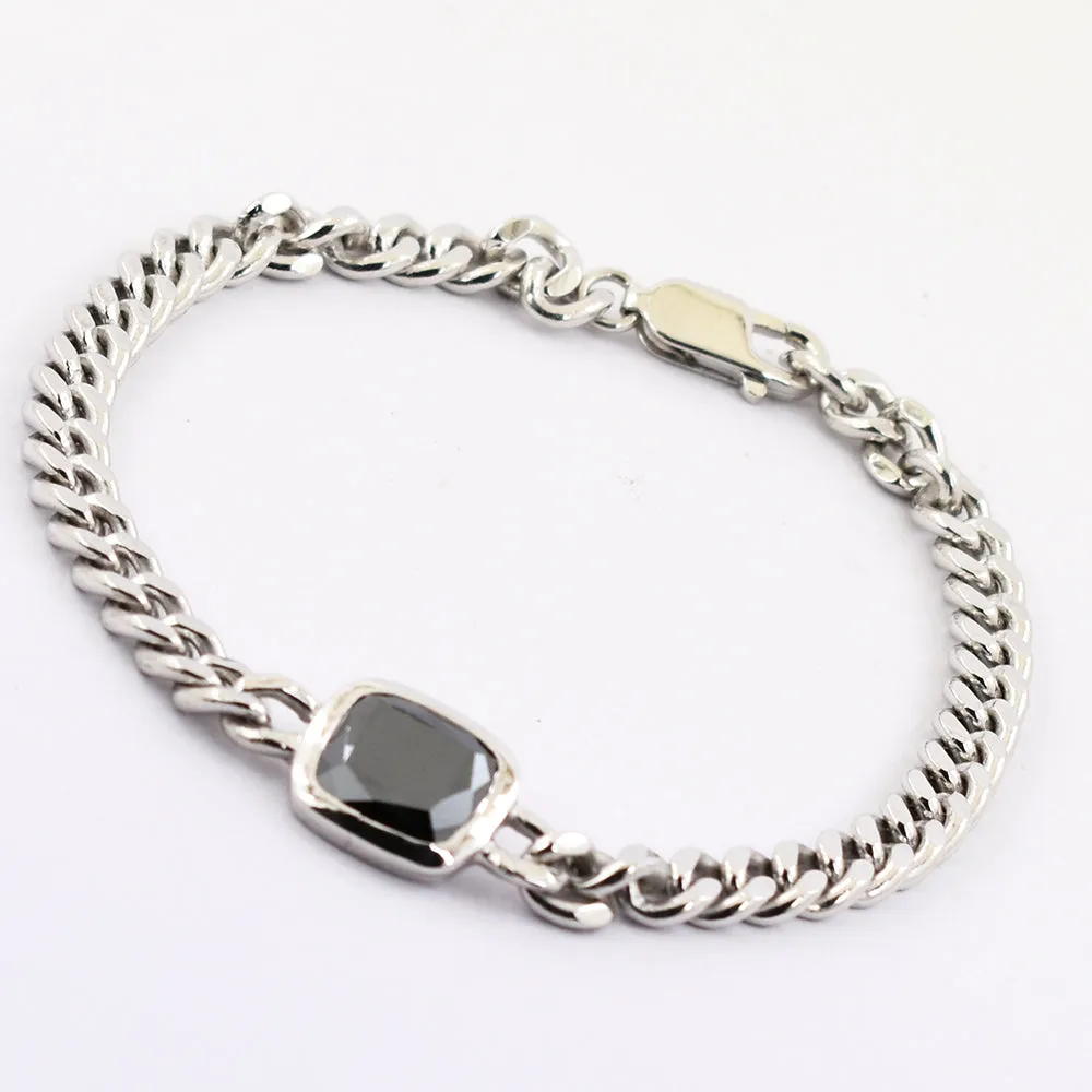 3.08 Ct AAA Quality Black Diamond Chain Men's Bracelet In Sterling Silver. Great Shine & Excellent Luster